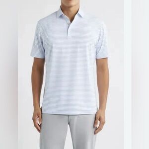 Peter Millar Sky Blue Striped Polo Shirt Short Sleeve Size XL 100% Cotton